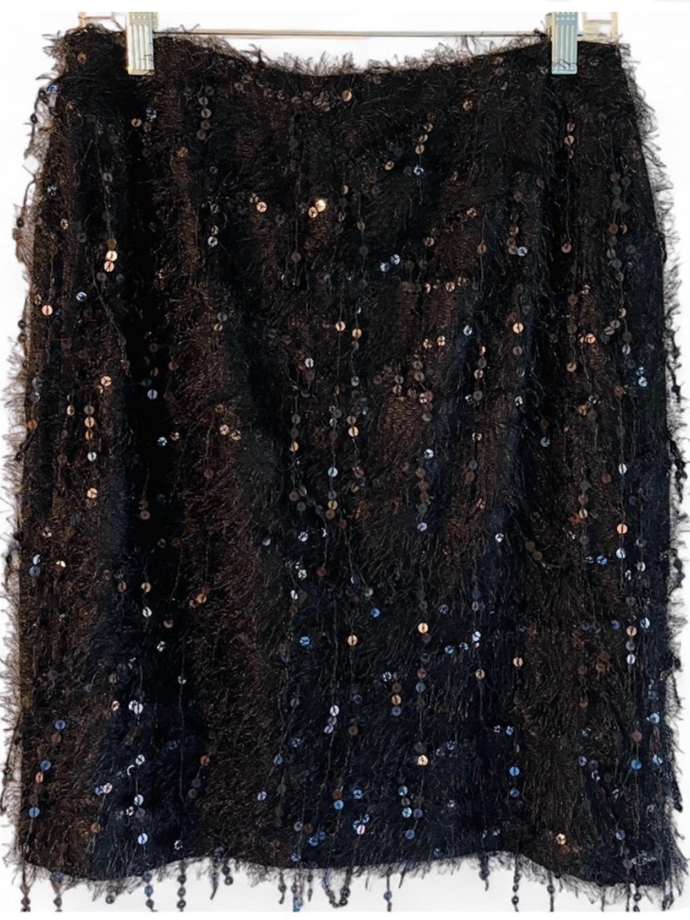 Cato Black Sequin Fringe Pencil Skirt